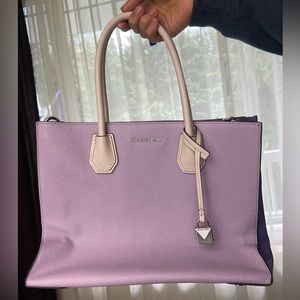 Michael Kors Mercer Color Block Genuine Leather Lilac and Purple Tote Purse